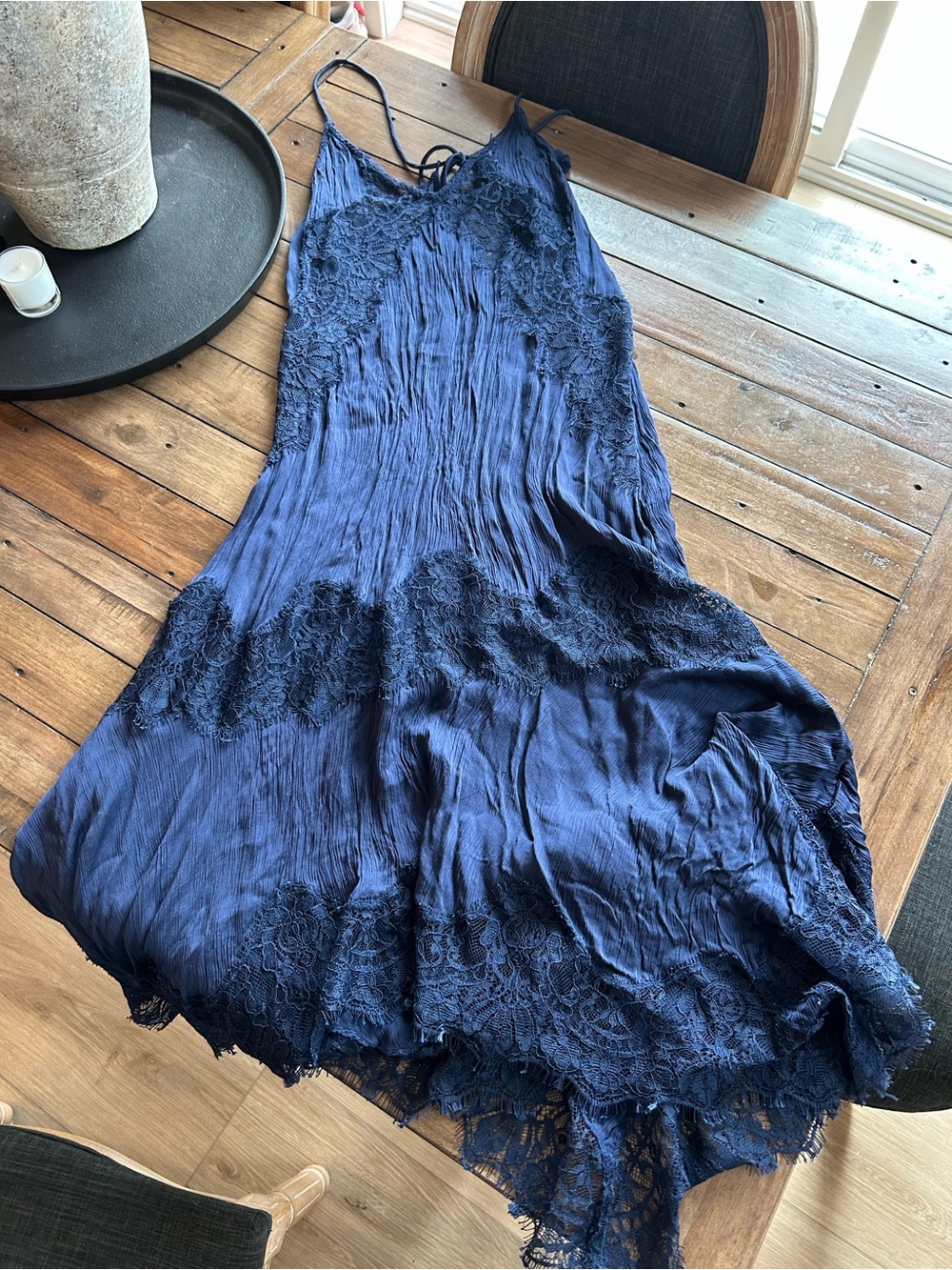 Free People Intimately Sunsetter Maxi Navy Blue Slip Lace Dress S